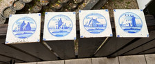 4 alte Kacheln  Fliesen blau/weiss  Vintage