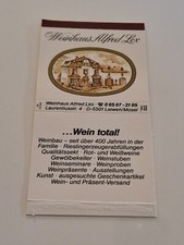Streichholzheftchen, Weinhaus, Weinbau, Alfred Lex, 5501 Leiwen / Mosel
