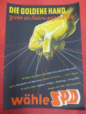 11042 - Farbiges Wahlplakat der SPD um 1958. Die goldene Hand zieht die Fäden ..