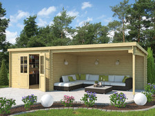 Gartenhaus Holzhaus Gartenlaube Blockhaus mit 4 m Anbau Naturbelassen Holz