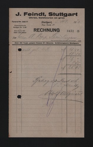 Stuttgart rechnung 1926 j - stuttgart,, 1926,