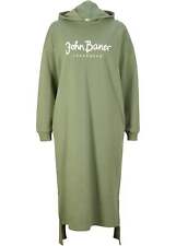 Kapuzen-Sweatkleid oversized Gr. 36/38 Piniengrün Weiß Midi Sweat-Kleid Neu