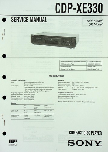 Service manual sony cdp xe330 - sony, cdp-xe330