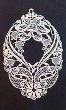 dekor Fensterbild –Glockenblumen– impräg Plauener Spitze 25x17 ohne Halterg, neu