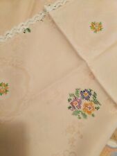 Frühlings Tischläufer,handgestickt, Stoff,rose,79/150cm lang,mit Bordüre,g.Zust.