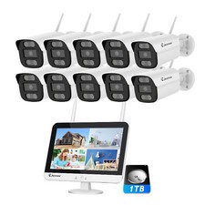 FUNK Überwachungskamera Set Aussen WLAN Metall Kameras mit 5MP 12''Monitor 1TB