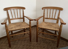 Stuhl  - Armlehnstuhl antik / Binsengeflecht / Binsen