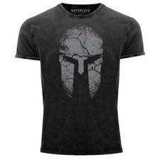 Herren Vintage Shirt Aufdruck Sparta Helm Spartan Warrior Printshirt T-Shirt