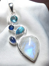 ? Mondstein Anhänger 925 Silber ? Kyanit Türkis Blautopas Iolith – Unikat