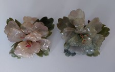 Paar große alte Halbedelstein Blume - China Jade Blüte ⌀ ca. 16cm 528g