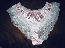 Damen Slip mit Spitze Satin Satinslip Gr.XL rosa/weiss glänzend  neu