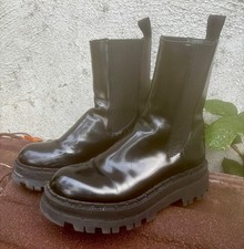 ZARA Lack Boots Gr.38 Profilsohle Gummistiefel schwarz