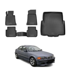 Fußmatten & Kofferraumwanne Set für BMW 3er E46 Limo 1998-2007 Gummi Schwarz 5x