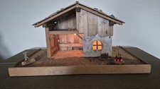 Krippenstall Krippe Holz rustikal Beleuchtung Handarbeit  ca. 58 x 35 cm