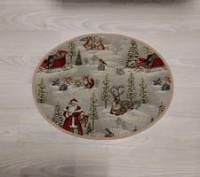 Weihnachtliches Gobelin Deckchen ca. 48 cm x 37 cm mit Baumwollband Hellbraun 