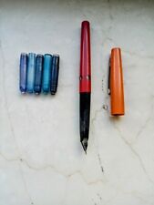 Vintage Schulfüller rot, mit KREUZER Kappe orange + 6 Tintenpatronen