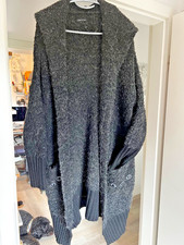 MADE IN ITALY kuscheliger Strickmantel, One Size mit Kapuze, Cardigan, grauschwa