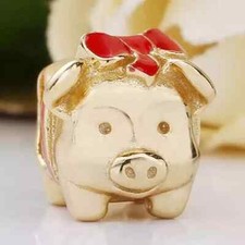 Sterlingsilber 925 Schmuck Anhänger goldenes Sparschwein Glücksschwein Charm #1