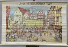 Marktszene Mittelalterlichen Stadt Rollbild Poster Schulwandkarte Landhausstil