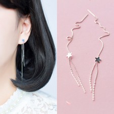 Damen Ohrringe Durchzieher "Stern" Sterling Silber 925 Ohrhänger