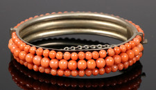 Viktorianischer Sardegna Korallen Armreif 800 Silber signiert Koralle um 1890