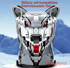 Grauwolf Skulptur Wolfskopf Ornament Klemmbaustein Set 992+ pcs