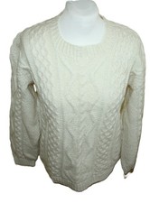 Damen Aran Zopf Pullover Handarbeit Wolle Mix Weiß ca. Gr 42