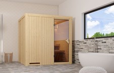 Karibu Sauna SODIN 196x170cm 68mm Elementsauna ohne Ofen Espe Liegen AKTION