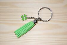 Schlüsselanhänger Taschenanhänger Quaste Kunstleder in Grün mit Glückskleeblatt