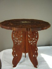 Hand Geschnitzter Holz Tisch Indisch Rund Faltbarer Tisch, Tee Tisch Dm.45,5cm