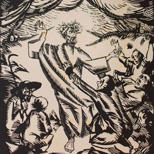 Otto Delling Bergpredigt Holzschnitt Expressionismus 1930er Jahre signiert