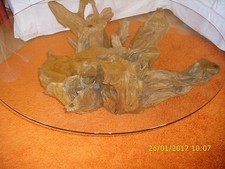  Teakholz Wurzel Glastisch Couchtisch Unikat neuwertig