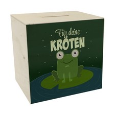 Spardose aus Holz für Kinder mit niedlichem Frosch und Spruch - Für deine Kröten