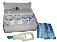 B-Ware 8er Schröpfset mit Magnet-Kunststoffgläsern Vakuumpumpe Massage Cellulite