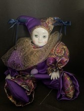 Vintage Mädchen Porzellan-Harlekin / Pierrot-Puppe Clown ca. 1980er Jahre