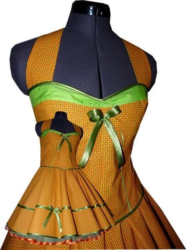 Petticoatkleid minikaro orange - minikaro,