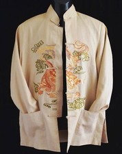 1 Stück asiatisches Kung Fu Hemd Farbe Beige mit Drachen Motiv Größe M langarm