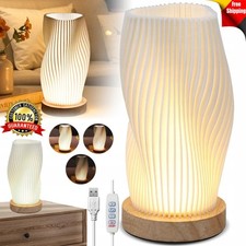 Nachttischlampe mit Holzsockel, Schreibtischlampe Tischlampe für Schlafzimmer DE