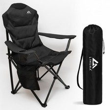 LINUMA® Faltstuhl SCHWARZ Campingstuhl PRO Anglerstuhl mit Getränkehalter