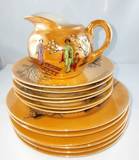 Geschirr Set Asia Asien Chinesisch Milch Kännchen Kuchen Teller orange