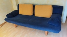 Schlafsofa hochwertig Sofa ausziehbar Bettkasten  Blau und Gelb  Gebraucht