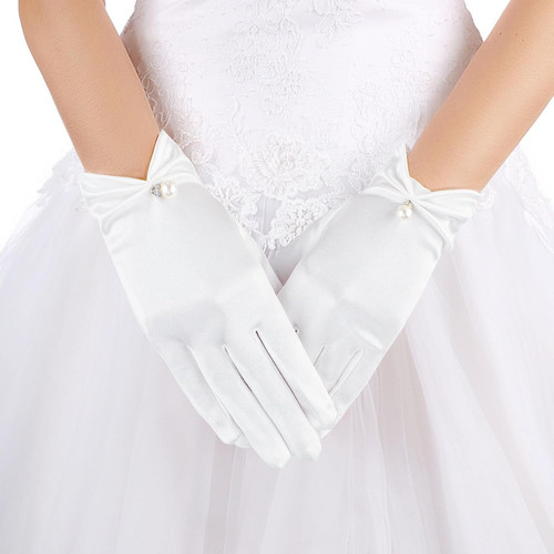 Kurze satin braut handschuhe - braut,