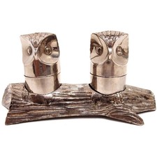 Salzstreuer Pfefferstreuer Ständer M.H. Metall versilbert Eule Set Landhaus Stil