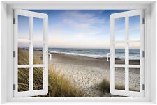 Wallario selbstklebendes Poster mit Fensterrahmen Strandspaziergang Urlaub an
