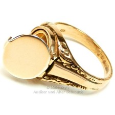 Art Déco Geheimfach Siegel Ring Medaillon Gold auf Silber Herren noch ungraviert