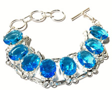 SCHWEIZ BLAUTOPAS EDELSTEIN ARMBAND  925 Sterlingsilber  HANDGEFER. 17-20 CM