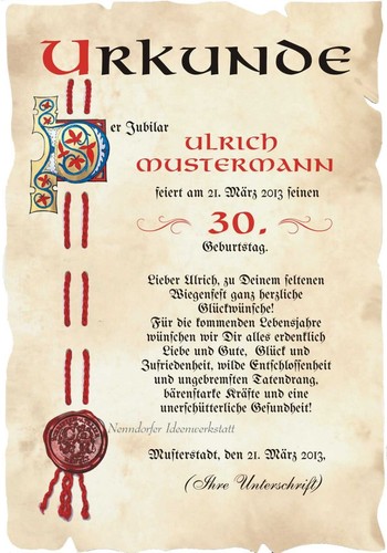 Urkunde geburtstag din a4 - 30.,