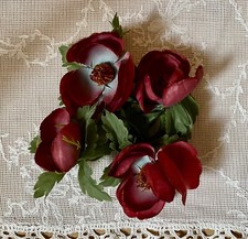 Kleiner Kerzenring weinrote Kunstblumen künstliche Blumen  ca. 11 cm Dm