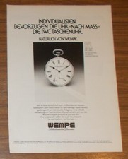 Seltene Werbung vintage IWC International Watch Company TASCHENUHR Wempe 1981
