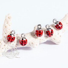 5x Marienkäfer Anhänger 9mm Silber Rot Emaille Schmuck Charm GlitzerInsel 00249